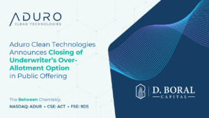 Aduro Clean Technologies Announces Closing of Underwriter’s Over-Allotment Option in Public Offering