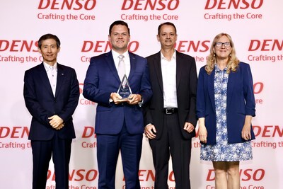 Pictured left to right: Tom Arakawa (Executive Officer, DENSO Corporation, CEO, DENSO in North America, President, DENSO International), Sean Catt (Senior Account Manager, Asahi Kasei Plastics North America), Vive Apte (Principal Product Development Engineer, Asahi Kasei Plastics North America), and Kim Buhl (Vice President, North America Purchasing, DENSO)