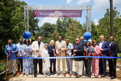 Mayor Dickens, Mayor of Atlanta, Clyde Higgs, Atlanta Beltline CEO and other partners prepare to cut the ribbon on Westside Trail - Segment 4