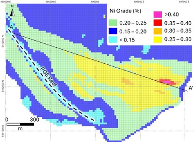 Figure 2. Plan View of the Mann West Resource Categories and Nickel Grade. (CNW Group/Canada Nickel Company Inc.)