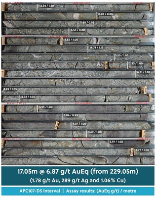 Figure 3: Drill Core Tray Photo Highlighting a Section of Drill Hole APC107-D5 (CNW Group/Collective Mining Ltd.)