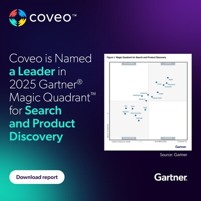 Coveo Named a Leader in the 2025 Gartner® Magic Quadrant™ for Search and Product Discovery (CNW Group/Coveo Solutions Inc.)