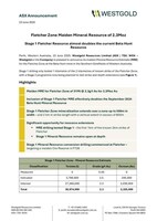 Fletcher Zone Maiden Mineral Resource of 2.3Moz (CNW Group/Westgold Resources Limited) Fletcher Zone Maiden Mineral Resource of 2.3Moz (CNW Group/Westgold Resources Limited)