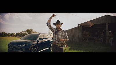 A screengrab from Hyundai ad, "Mosey” featuring the Tucson Hybrid. Filmed in Paris, Texas. (photo / Hyundai)