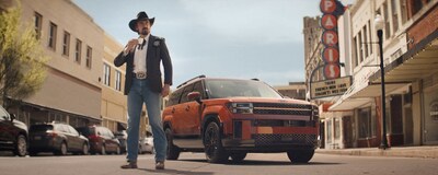 A screengrab from Hyundai ad, "Cowboy" featuring the Santa Fe Hybrid. Filmed in Paris, Texas. (photo / Hyundai)