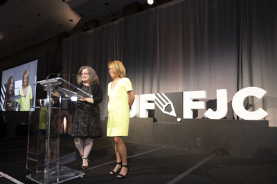 Betsy Powell and Deborah Dundas (Toronto Star) receive the CJF Special Citation. (Photo: Stephanie Lake/CP) (CNW Group/The Canadian Journalism Foundation)