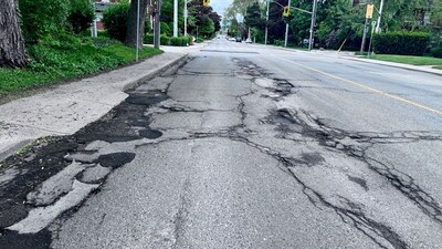 For a second consecutive year, the 2025 CAA Worst Road in Ontario is Aberdeen Avenue in Hamilton. (CNW Group/CAA Worst Roads)