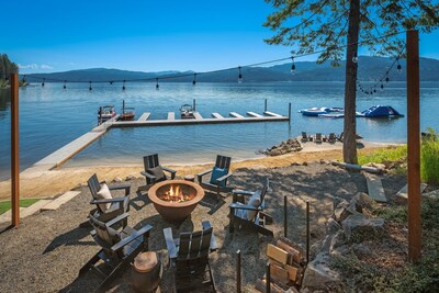 The Lakehouse sits on the shoreline of the world-renowned Lake Coeur d'Alene, offering stunning lake and mountain views