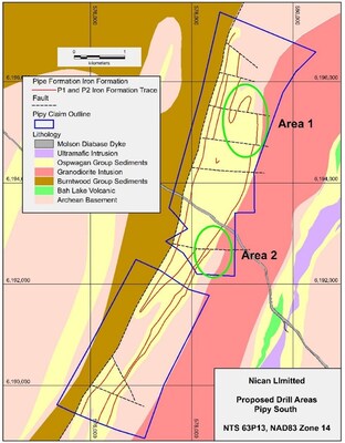 Figure 2: Pipy South Proposed Drill Areas (CNW Group/Nican Ltd.)