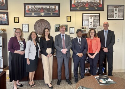 (L-R) Anastasia Bodnar, NSCEB; State Rep. Donna White; Vice Chair Michelle Rozo, NSCEB; State Sen. Benton Sawrey; State Sen. Jay Chaudhuri; Laura Gunter, NCLifeSci; Bill Bullock, NCBiotech.