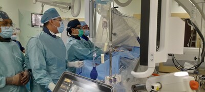 Interventional paediatric cardiologist is performing an aortogram to measure the size of the PDA.