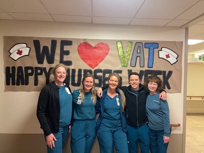 Parkview nurses assemble for a photo in front of a banner hung during Nurses Week May 6-12. Parkview celebrates Nurses Week systemwide each year, with special events, gifts and amenities for the nursing staff.