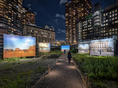 Path of Liberty: That Which Unites US, an immersive public art installation at Freedom Plaza made possible by the Soloviev Foundation, features larger-than-life photography and videos of Americans from across the country. Courtesy of C&G Partners, Exhibition and Experience Designer.