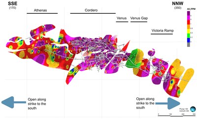 Location of different zones within the Cordero Deposit (CNW Group/Soma Gold Corp.)