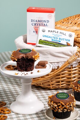 The limited-edition Chocolate Salted Pretzel Buttercream Cupcake features rich dark chocolate cake, salted pretzel buttercream, and a crushed pretzel rim.
