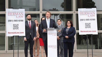 Herman Law Attorney Greg Glazer speaks at a press conference outside the Los Angeles Airport Courthouse following the sentencing of former UCLA preschool teacher.