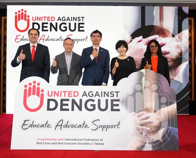 L-R Dion Warren, Area head, India and Southeast Asia, Takeda; Professor Datuk Dr Zulkifli Ismail, Chairman, Asia Dengue Voice and Action (ADVA) and Chairman of Dengue Prevention Advocacy Malaysia (DPAM); Ambassador Shikata Noriyuki, Ambassador of Japan to Malaysia; Juja Kim, Deputy Regional Director for Asia Pacific, IFRC; Dr Deepa Gamage, Public Health Specialist, Disease Control WHO Representative Office for Malaysia, Brunei Darussalam and Singapore at the United Against Dengue launch event.