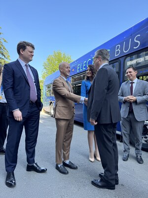 From left to right: Tim Boothman, global director of EV fleet, Zenobē; Steven Meersman, founder director, Zenobē; The Honourable Fouzia Younis, British Consul General in Toronto; Sir Keir Starmer, Prime Minister of the United Kingdom; and Patrick Brown, Mayor of Brampton, Ontario. The delegation gathered in Ottawa, Canada, highlighting international collaboration and the growth of clean transit solutions, Sunday, June 15, 2025.