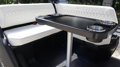 The distinctive CRU social seating layout shown here with a black table option.