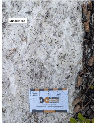 Figure 2: Elmer East – Close-Up of Spodumene-Bearing White Pegmatite Dyke (Sample E6481494) (CNW Group/Comet Lithium Corporation)