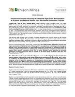 Denison Announces Discovery of Additional High-Grade Mineralization at Gryphon and Reports Results from Successful Delineation Program (CNW Group/Denison Mines Corp.)
