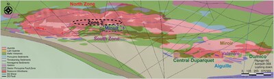 Figure 2: Plan view map of Duparquet geology and mineral resource with main targets around the core project area. (CNW Group/First Mining Gold Corp.)