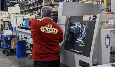 Huyett’s Swiss lathes feature multi-turret tool positions for milling, tapping, drilling, slotting, threading, knurling, end slits, hex heads, and more on both ends.