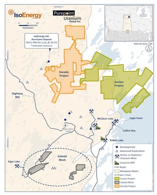 Figure 5: IsoEnergy and Purepoint Uranium Joint Venture including, Dorado Project, Aurora Project and Celeste Block. * See Qualified Person Statement below. (CNW Group/IsoEnergy Ltd.)