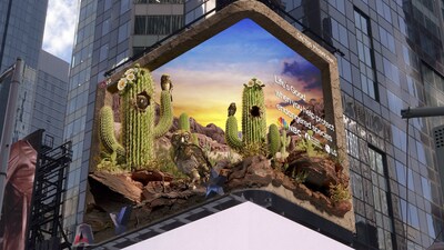 LG Electronics spotlights the cactus ferruginous pygmy-owl as the latest addition to its 3D anamorphic billboard series in Times Square, New York City.