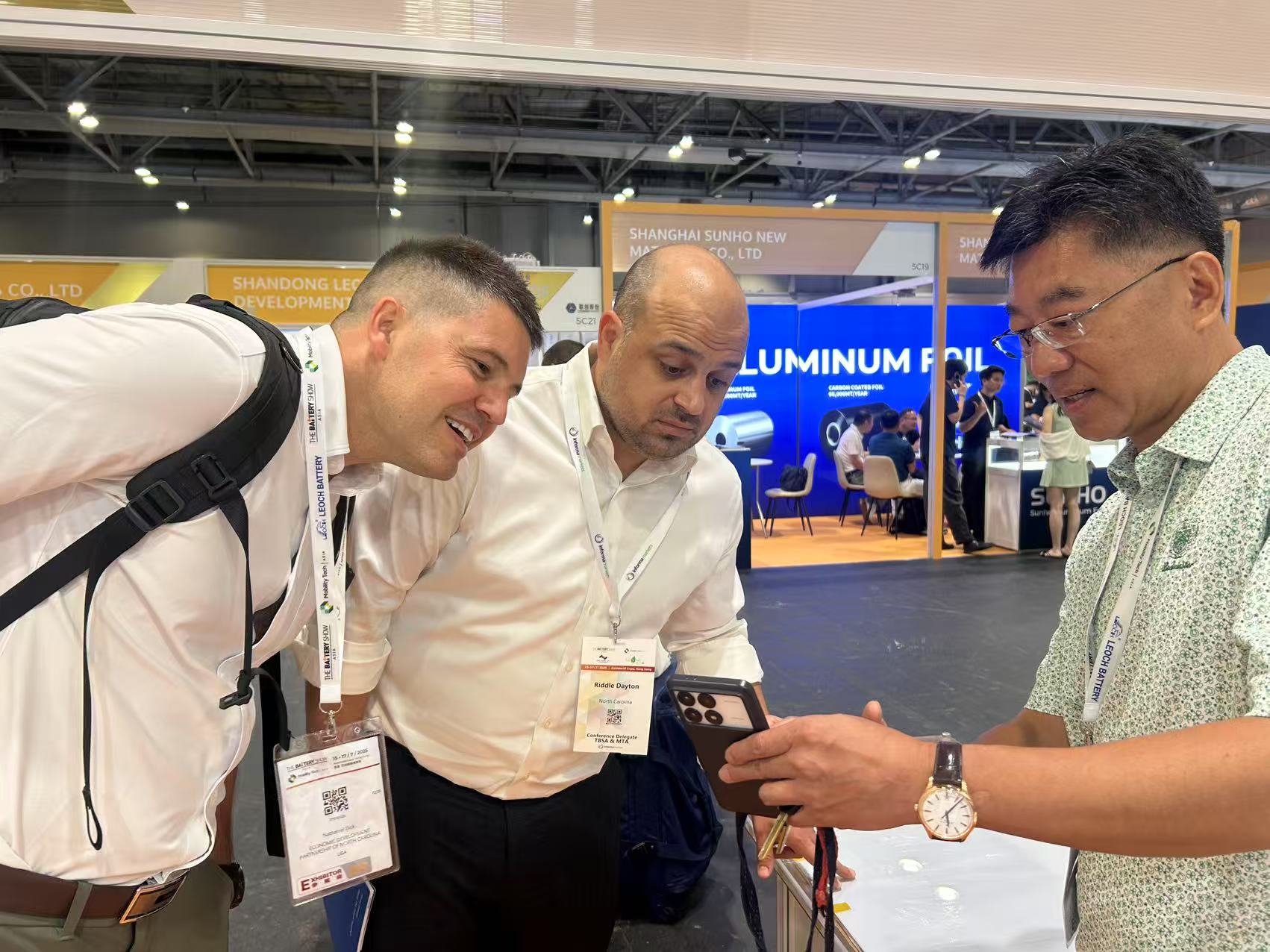 North Carolina Economic Senior Business Manager Nathaniel Dick, Parker Poe Counselor C. Dayton. Riddle IV, Dr. Shi Feng, CEO of Juiding, MBAK's battery supply chain and equipment company.