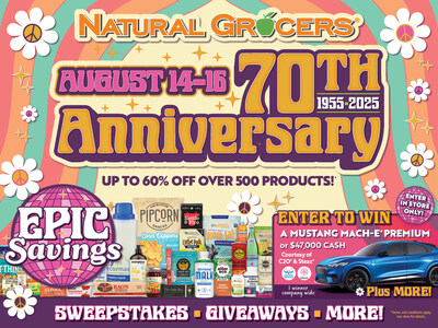 From August 14–16, customers are invited to boogie on over to Natural Grocers for its biggest sale of the year, with superfly savings, groovy giveaways and a far-out sweepstakes.