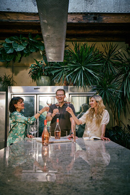 Maison Wessman co-owners Norah Jones (left), Robert Wessman (center), and Ksenia Wessman (right) during a tasting and blending session.