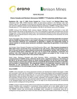 Orano Canada and Denison Announce SABRE 1st Production at McClean Lake (CNW Group/Denison Mines Corp.)