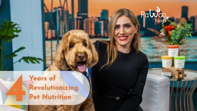 Celebrating 4 years of Revolutionizing Pet Nutrition at PawCo Foods with CEO Mahsa Vazin and her dog Paco.