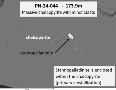 Figure 2 – Scan of PGE Stannopalladinite hosted in massive chalcopyrite (CNW Group/Power Metallic Mines Inc.)