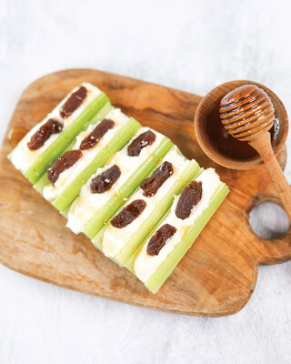 Celery and Whipped Ricotta with Drizzled Honey and Dried Apricots