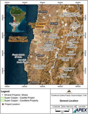 Figure 2. Super Copper Mineral Projects general location, Cordillera Cobre and Castilla, Copiapo, Chile (CNW Group/Super Copper Corp.)
