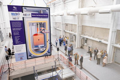 A view from above the research bay at the grand opening of ACU’s Dillard Science and Engineering Research Center where a molten salt research reactor will be housed.
