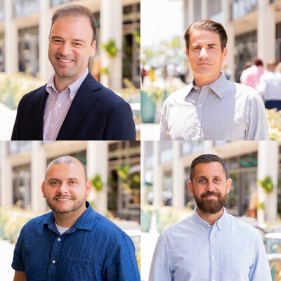Think Together welcomes four new leaders to its growing Impact Portfolio team: (Clockwise from top left) Derek Lasher as Senior Vice President of Product; Anthony Monahan, Vice President of Product Design; Billy Cruz, Vice President of Software Engineering; and Johnny Santos, Chief of Staff.