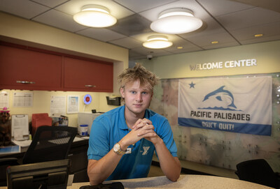 Hamish Milne, 18, is a Palisades Charter High School graduate, now working at the Westchester YMCA after the Palisades YMCA was destroyed in the wildfire