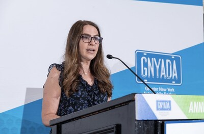 Eleanor Gulla speaking during the Greater New York Automobile Dealers Association's Annual Meeting, where she was elected as Chairwoman of the influential metro New York automobile retail trade group.