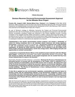Denison Receives Provincial Environmental Assessment Approval for the Wheeler River Project (CNW Group/Denison Mines Corp.)