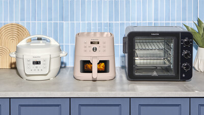 Instant Pot® 4QT RIO™ Mini Multi-Cooker in Sea Salt, Instant Pot® 4QT VORTEX® Plus Mini Air Fryer in Rosewater, and Instant Pot® 4-Slice InstantHeat™ Mini Air Fryer Toaster Oven in Stainless Steel.