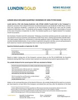 LUNDIN GOLD DECLARES QUARTERLY DIVIDENDS OF US$0.79 PER SHARE (CNW Group/Lundin Gold Inc.)