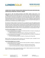 LUNDIN GOLD EXPANDS TRANCALOMA MINERALIZATION AND DISCOVERS NEW COPPER-GOLD PORPHYRY SYSTEM AT SANDIA (CNW Group/Lundin Gold Inc.)