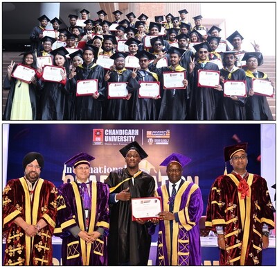 International students of Chandigarh University while receiving their graduate degrees
across 57 academic programmes during convocation