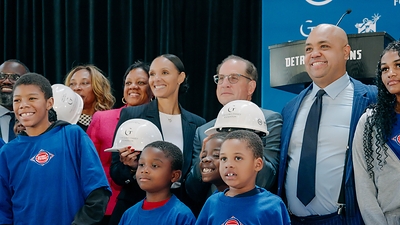 Representatives of the Tom Gores Family Foundation, City of Detroit officials and members of the community celebrate the start of construction. (Photo credit: Paulo Velez)