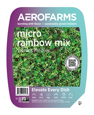 The company's microgreens are grown on a vertical farm in Danville, Virginia, using 230 times less land and 90% less water than traditional field farming. AeroFarms is a Certified B Corporation.