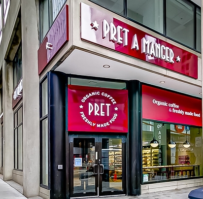 Front of the Pret Shop on Adelaide Street in downtown Toronto