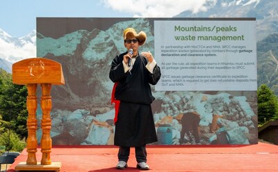 Tshering Sherpa, CEO of the Sagarmatha Pollution Control Committee (SPCC), speaks at the “Himalayan Climate Charter 2026 Namche Summit.”